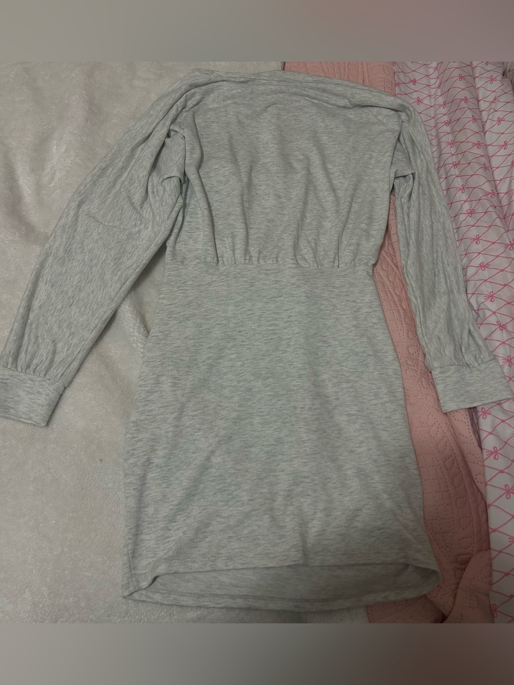 Fashion Nova Heather Gray Long Sleeve Waist-Defined Dress